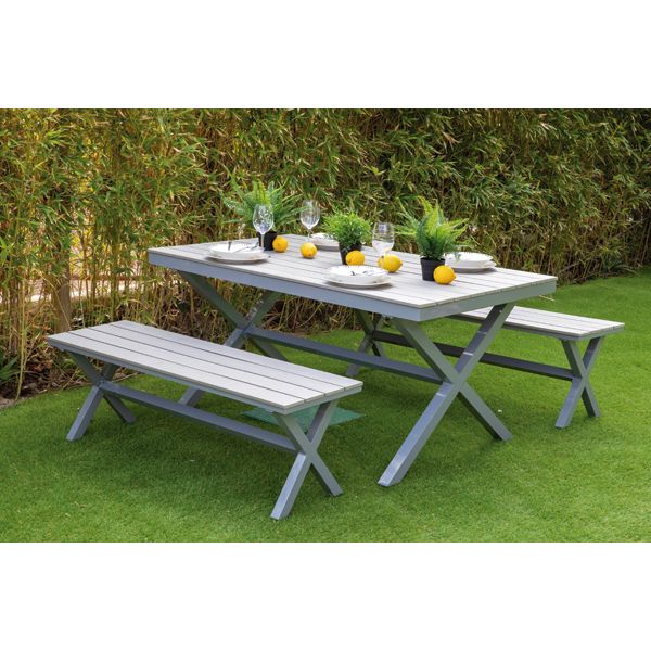 CONJUNTO MESA+2BANCOS ALUMINIO 3 PZAS