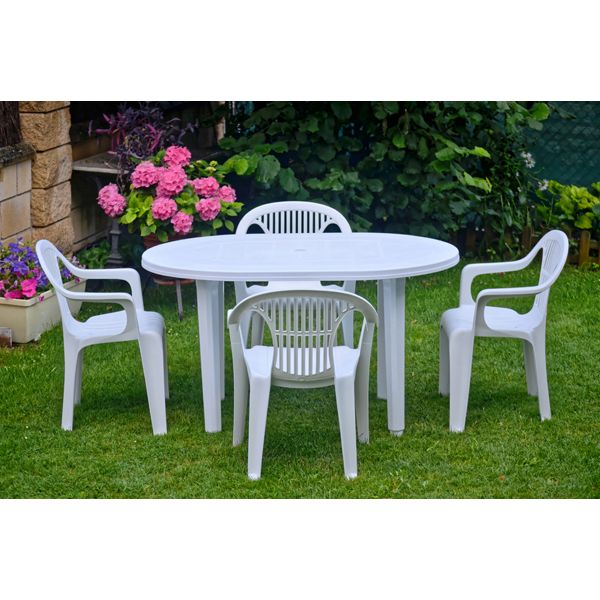MESA JARDIN OVAL BLANCA 130X90 CM