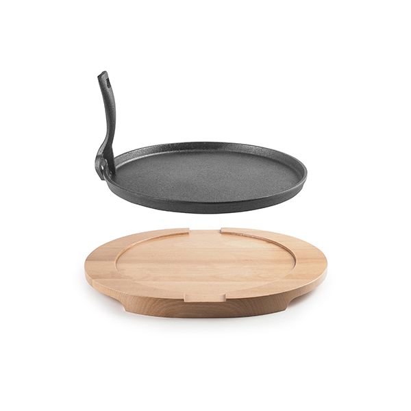 PLATO HIERRO FUNDIDO C/BASE MADERA 26 CM