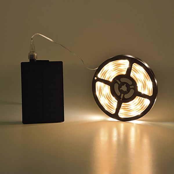 TIRA LED SOLAR LUZ BLANCA C/PANEL SOLAR +MANDO 3 M